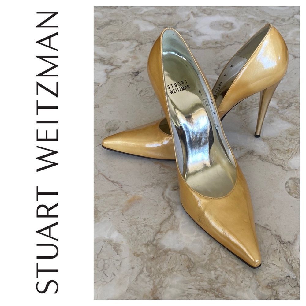 Stuart Weitzman Pumps Yellow Patent & Gold Heels